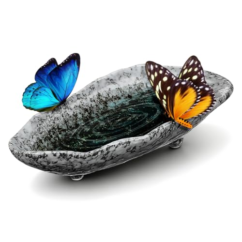 Toddmomy Butterfly Puddler Garden Stone, 8.25inch Outdoor Butterfly Feeder Bee Watering Station Ceramic Bird Bath Water Food Holder for Feeding for Yard Lawn Decoration