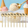 Long-handled Mirror-Finish Small Round Stainless Steel Spoon, Suitable for Scooping Bird's Nest, Honey, Coffee, Milk Powder, Sugar, Cocoa Powder and Other Foods & Desserts (10pcs 6.7", Gold-Plated) - size: 6.7in, style: 10Pcs Gold-Plated