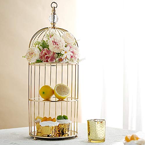 22-Inch Gold 3 Tier Metal Mirror Glass Hanging Bird Cage Dessert Cupcake Stand Wedding Reception Party Table Decorations