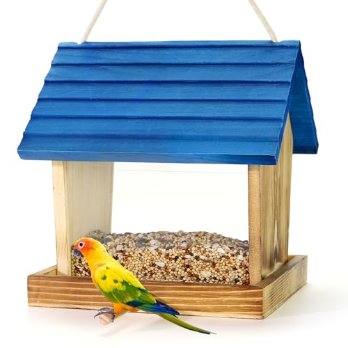 Cedar Wooden Bird Feeders for Outdoors Hanging– Large, Weatherproof Wild Bird House Feeder–Pre-Assembled, Hopper Design, Anti-Squirrel, Easy Fill for Cardinals, Bluebirds, Oriole & Finches