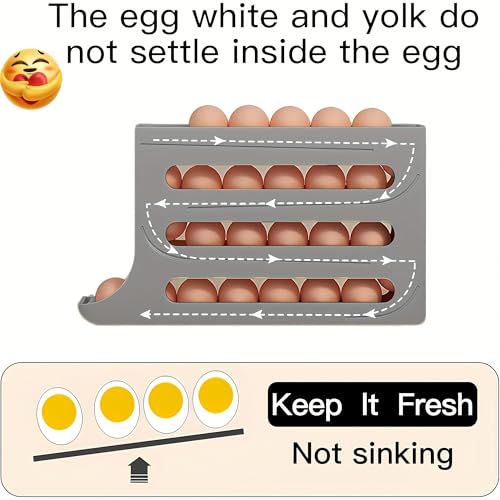 4 Tier Egg Roller Dispenser, Automatic Rolling Egg Holder, 28 Egg Capacity | Gravity-Fed Rolling System, Smooth Egg Dispensing, Grey Design, Easy Refill, Stable Placement - color: Light Gray