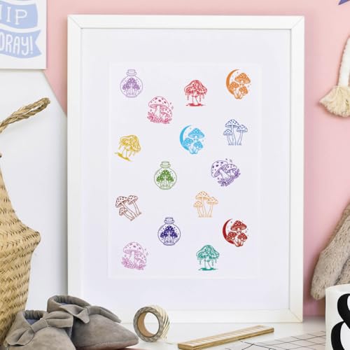 AHANDMAKER 5 Styles Egg Stamps, Cartoon Mushroom Pattern Mini Wooden Rubber Stamp for Fresh Eggs Unique Designs Egg Drawing Stamps for Eggs Famers and Chicken Owners Scrapbooking Card(No Ink Include) - style: Mushroom