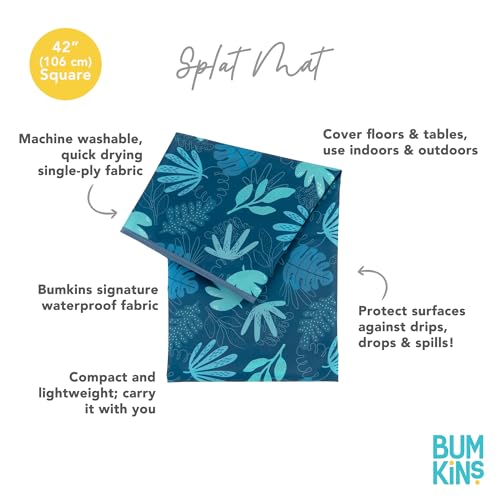 Bumkins Baby Splat Mat for Under High Chair, Babies Toddlers Eating Mess Mat, Waterproof Reusable Cloth for Arts and Crafts, Playtime Mat for Kids, Floors or Tables, Fabric 42inx42in, Blue Tropic - color: B5 Blue Tropic
