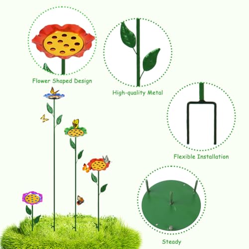 dreamysoul 4 Pack Bee Watering Station, Colorful Metal Bee Bath with Flower Design for Garden Yard - color: Colorful-a