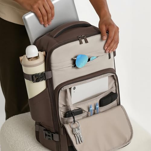 30L Travel Backpack for Women & Men: Flight Approved Carry On Backpack, TSA Personal Item Bag with Water Bottle Pocket, Weekender Essentials Backpacks fits 15.6" Laptop - Black Coffee - color: Black Coffee, size: Large