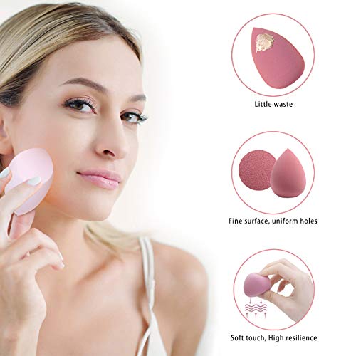 Makeup Sponges Set - Beauty sponges Blending Blenders with 1 Holder and Egg Case, Flawless for Cream, Powder and Liquid (Pink, 4Pcs+1Holder+ case) - color: Pink, size: 1 Count (Pack of 5)