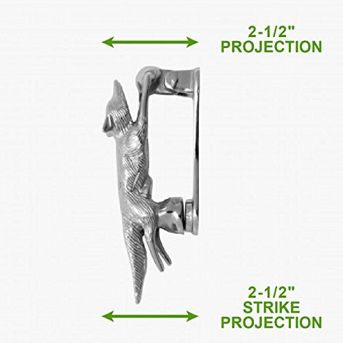 Renovators Supply Manufacturing Brass Door Knockers for Front Door 5.5 in. Running Fox Chrome Plated Brass Door Knocker with Mounting Hardware - color: Chrome Running Fox