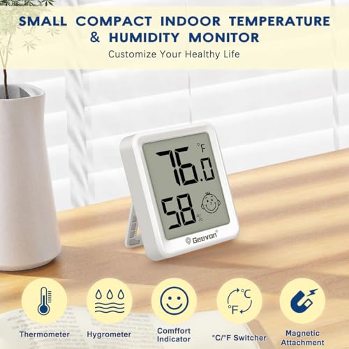 Geevon 4 Pack Mini Digital Hygrometer Gauge Indoor Thermometer – LCD Monitor Temperature with Comfort Index,Outdoor Humidity Meter for Home House Office Garden and Cellar - size: 4 pack, style: Modern