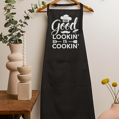 SANDJEST Funny Mens Aprons with Pockets for BBQ Grilling Cooking Grandpa Husband Apron for Birthday Christmas Father's Day - color: Cooking Lover 1