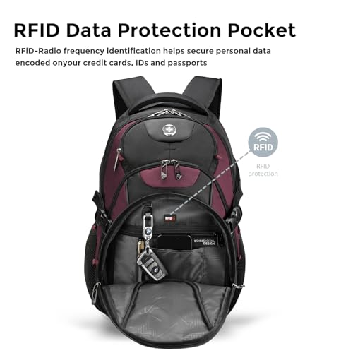 Swissdigital Design Laptop Backpack with USB Charging Port, Travel Backpack Fits 15.6 inches Computer, 31L College School Backpack for Women, Angola red/Black | SD803-44 - color: Angola Red/Black