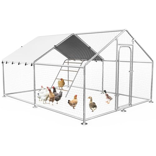 13.3x9.8 FT Large Metal Chicken Coop, Walk-in Poultry Run Enclosure | Weatherproof Cover, Reinforced Metal Frame, Walk-in Chicken Run, Outdoor Poultry Cage for Hens Ducks Rabbits - size: 157.4"L x 118.0"W x 78.1"H