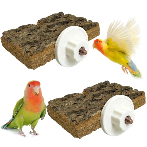 kathson Natural Cork Bird Perch Stand Platform Small Birds Wooden Rectangle Stand Perch Parakeet Chewing Toy Cage Accessories for Lovebirds Cockatiels Conures Parrots(Style B,2PCS) - color: Side view style 2PCS, size: 3.9 x 2.8 x 0.8 inches
