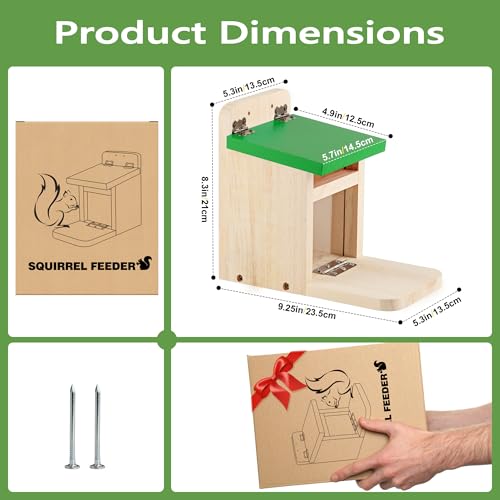 Squirrel Feeders for Outside Garden, Wooden Squirrel Feeder Box,Squirrel Feeding Stations with Green Cover, Easy to Fill Squirrel Feeding House(Green-1pk) - color: Green