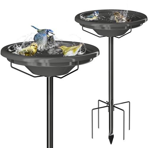 iBorn Bird Bath for Outside,36″ Freestanding Bird Bath with 3 Adjustable Height Pole,12″ BPA-Free Plastic Bowl,5-Prongs Base,Metal Pole and Plastic Birds Baths Bowl,Gray,1 Pack（Not Include Fountain） - color: Gray