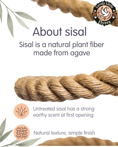 Boing Rope Perch for Parrots, Bendable Natural Sisal Spiral Hanging Bungee Perch with Stainless Steel Mount, Cotton Alternative Cage Accessory, Perch for Cockatiels, Parakeets, Doves, Budgies (6 ft)