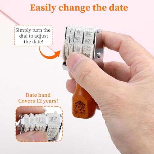DIY Date Stamp，Roller Date Stamper Day Month Year，Library Stamp Egg Stamp Time Stamp Scrapbooking Stamps for Scrapbooking Wooden Stamps（for 2026-2037 Year or 2025-2036）