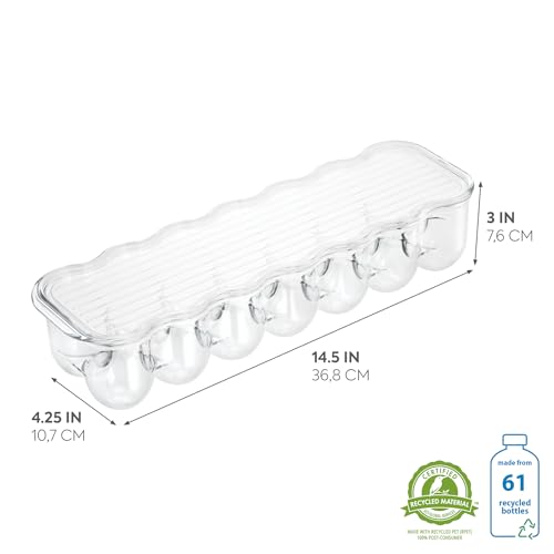 iDesign Plastic Egg Holder for Refrigerator with Handle and Lid, Fridge Storage Organizer for Kitchen, Holds up to 14, 4.25" x 14.5" x 3", Clear