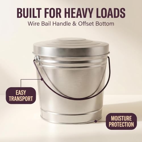 6-Gallon Galvanized Steel Storage Can with Locking Lid – Heavy Duty Metal Container for Dry Pet Food, Bird Seed, Charcoal, Wood Pellets, Sand, Recyclable, Industrial Strength Wire Bail