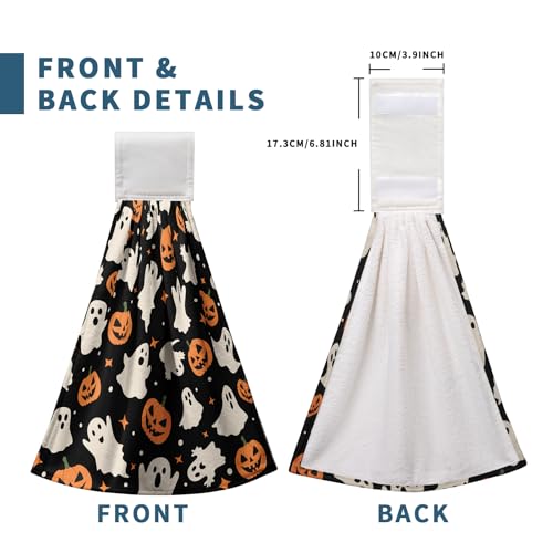 Halloween Ghost Pumpkin Hanging Kitchen Towels Set of 2 Spooky Scary Hand Towels with Hanging Loop Seasonal Holiday Oven Stove Dish Washcloths Soft Absorbent Bath Tie Towel - color: Halloween Ghost Pumpkin