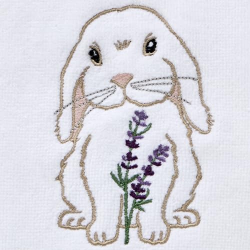 SKL Home Easter Bunny Lop 100% Cotton Embroidered 2pc Hand Towel Set, Decorative for Bath/Kitchen/Bar & Gift, White - color: Bunny Lop