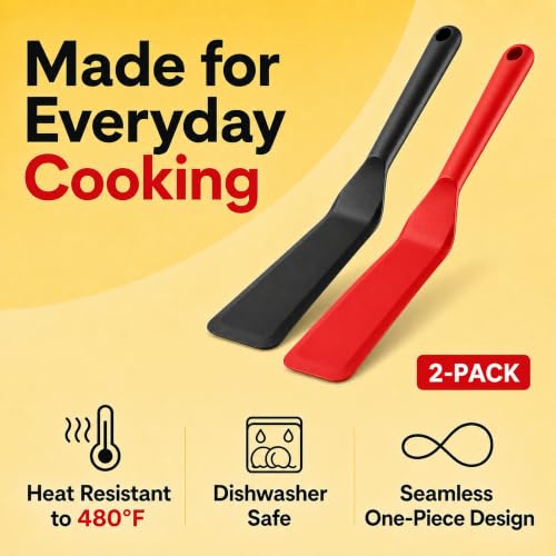 Pack of 2, Egg Spatula - Non-Stick, High Heat Resistant Kitchen Tools for Panckes, Eggs, Baking, Cooking, and Mixing - Red & Black - color: Red & Black