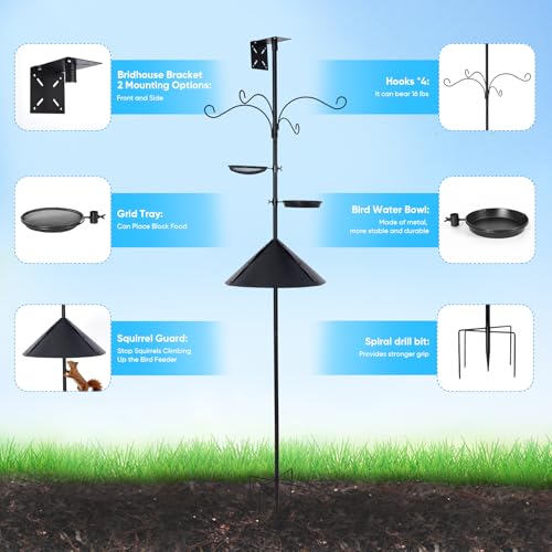 78 Inch Heavy Duty Bird Feeder Pole with Anti-Squirrel Baffle-Compact for Gardens & Patios, Outdoor Bird Feeding Station