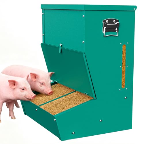 2-Door Heavy Duty Galvanized Steel Hog Feeder, 3.7 Bushel Capacity, Outdoor Pig Feeding Station with Visible Monitoring Window, Durable Livestock Feeder for Farm and Barn (Green)