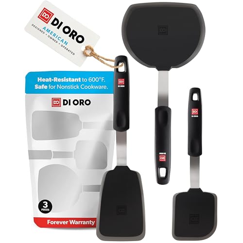 DI ORO Silicone Turner Spatula Set - 600F Heat Resistant, 3-Pc | Flexible flippers for eggs, pancakes, and crepes; Won't scratch nonstick pots and pans; BPA-free and dishwasher safe - size: Everday Set
