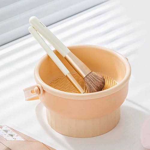 Silicone makeup brush cleaning bowl, powder puff storage rack, makeup egg cleaning workpiece, cosmetic makeup brush cleaning tool - color: Beige