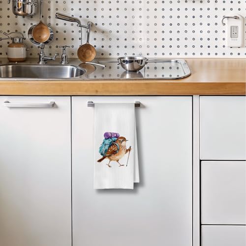 Bird Gifts Kitchen Towels - Funny Bird Decorative Waffle Dish Towels, Backpacking Birding Gifts Hand Towel, Wren Tea Towel, 16x24 Inch - color: Backpacking Bird