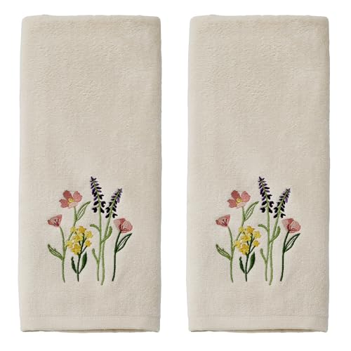 SKL Home Meadow Bouquet 100% Cotton Embroidered 2pc Hand Towel Set, Decorative for Bath/Kitchen/Bar & Gift, Natural - color: Meadow Bouquet