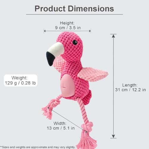 Pink Flamingo Bird Dog Chew Toy, 12.2 in, Squeaker Rope Treat Toy | Pineapple Fleece, PP Cotton Filled, Nylon Reinforced Rope, Crinkle Paper, Bite Resistant, Interactive Play, Small Medium Dogs - color: Pink Flamingo