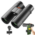 8x42 HD Wide-View Binoculars for Adults with Low Light Night Vision – Ultra-Bright Waterproof Binoculars with Smartphone Adapter for Hunting, Bird Watching, Stargazing & Outdoor Travel - color: Black-8x42