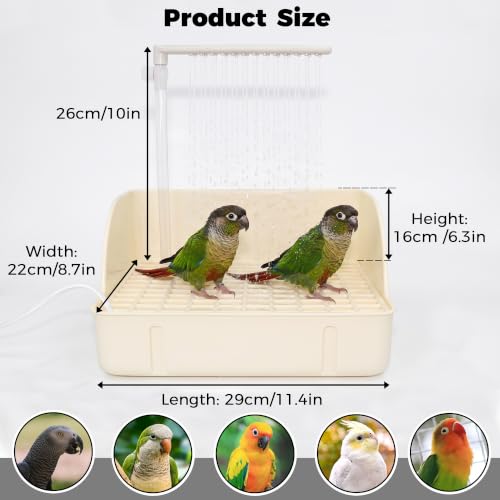 Automatic Parakeet Bird Bath with Pump & Control Valve for Tame Birds | Large Bird Shower Fountain Indoor Bathtub, Parrot Bath Tub Faucet for Pet Birds, Cockatiel, African Grey, Conure, Lovebird - color: White with Control Valve