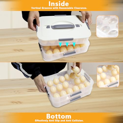 2-Layer Deviled Egg Containers With Lid, 36PCS Deviled Egg Tray Carrier with Handle and Piping Tool, Portable Stackable Egg Holder Platter Holder Organizer for Refrigerator Party Picnic Leak-Proof