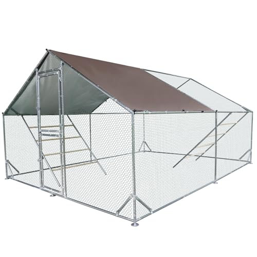 Aivituvin Extra Large Chicken Coop Metal Chicken Run for 10–20 Chickens, Walk-in Outdoor Poultry Enclosure with Roosting Perch & Anti-UV Cover for Yard, Ducks, Rabbits & Small Animals