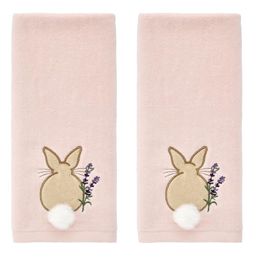 SKL Home Easter Cotton Tail 100% Cotton Embroidered 2pc Hand Towel Set with 3D Embellishment, Decorative for Bath/Kitchen/Bar & Gift, Pink - color: Cotton Tail