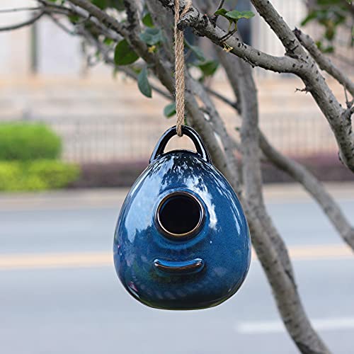 Kimdio Birdhouse Ceramic Hanging Birdhouses Bird Hut Hanging Outdoor Birdhouse for Wild Birds, Finch, Cardinal, and Bluebird - Blue - color: b - Blue