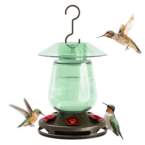 Auslar Glass Hummingbird Feeder for Outdoors, 16 Oz Bird Nectar Feeder | Ant Moat & 5 Feeding Ports, Durable Glass, Ant and Bee Proof, Leakproof, Easy Clean and Fill, Garden Hanging Decor, Green - color: Green