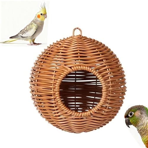 Rattan Bird Nest for Cage - Chewproof Steel Frame Hanging Breeding House | Washable Warm Sleep Hut for Cockatiels, Budgerigars, Lovebirds, Finches & Canaries (Single-Hole) - color: Single-Hole