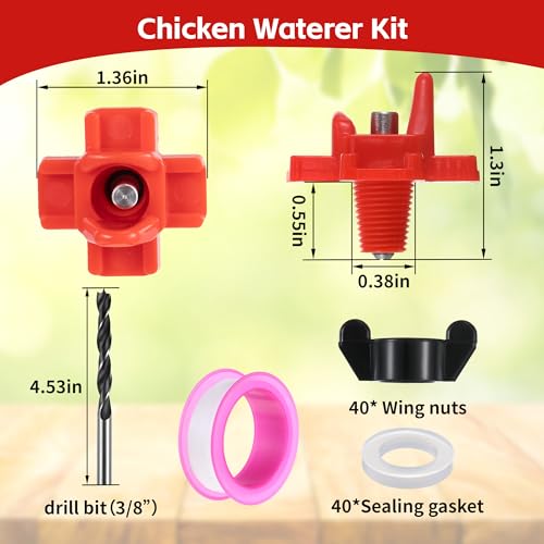 Dreyoo 40 Pcs Horizontal Chicken Waterer Nipples with Drill Bit | Cleaner Water, Water-Saving Release, Dual-Seal Protection, Durable ABS & Steel, Wide Poultry Use, Complete DIY Kit