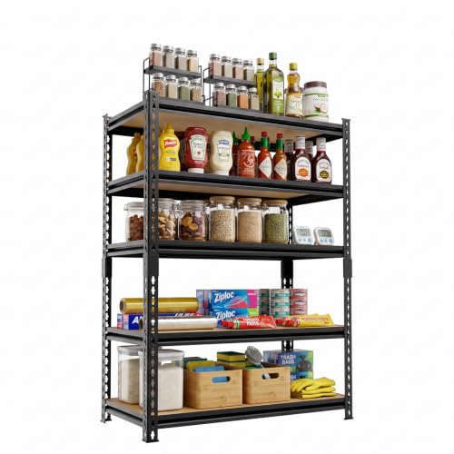 5 Tier Garage Shelving, Adjustable Heavy Duty Garage Shelves | 60 "H Metal Storage Shelves Unit for Basement,Warehouse,Pantry Kitchen - size: 60*28*12