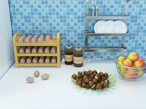 Bamboo Egg Holder Countertop - Stackable Design for Fresh Eggs, Farmhouse Egg Tray Storage Display Rack, Kitchen Counter Top Organizer Wooden Egg Stand, Fits Quail, Duck, Turkey, Chicken Eggs (Luxury) - style: Luxury