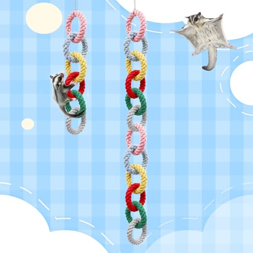 Sugar Glider Toys, Hanging Cotton Rope Ring Climbing Toy for Little Pet, Rat Toys, Sugar Glider Cage Accessories, Exercise Toys for Sugar Glider, Rat, Squirrel, Bird, Other Little Climber （Long） - size: Large