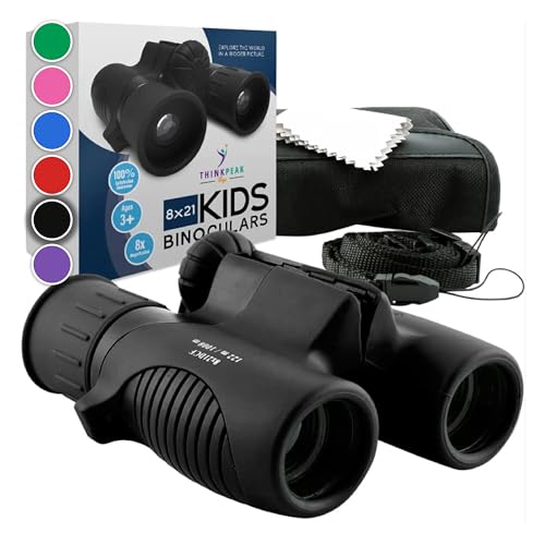 Think Peak Black Binoculars Science Toy for Kids Ages 3-12 Years - Real Compact Outdoor Adventure & STEM Educational Nature Hiking Explorer for Bird Watching, Camping Children’s Birthday Gift - color: Black