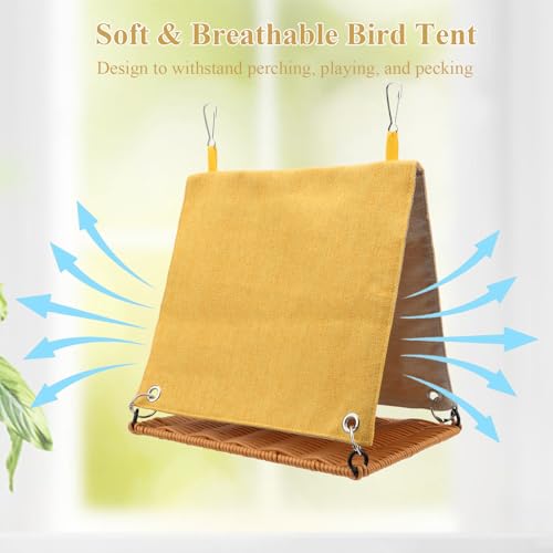 Hypeety Bird Nest Tent Cozy Hanging Snuggle Bed Hut for Cage, Yellow, L | Warm bed, washable, with hanging hooks, bird cage accessories, soft canvas, for cockatiel/lovebird/conure/budgie, yellow, L - color: Yellow, size: L