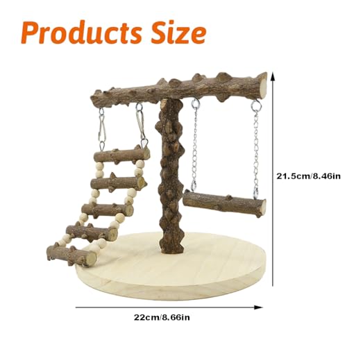 Natural Wood Parrot Play Stand, Bird Gym with Ladder and Swing, Training Station, Climbing Playground for Budgies, Cockatiels, Lovebirds,Conures Small to Medium Birds