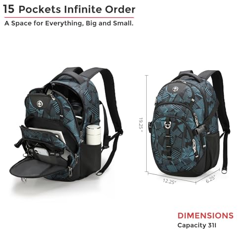 Swissdigital Laptop Backpack with USB Charging Port, Travel Backpack Fits 15.6 inches Computer, 31L Backpack for Men, Dark Green | SD803-96 - color: Dark Green