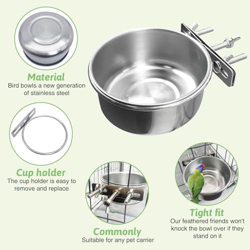 Tfwadmx 2 Pcs Bird Feeding Dish Cups,Parrot Food Bowl Clamp Holder Coop Cup Bird Cage Water Bowl for Parakeet African Greys Conure Cockatiels Lovebird Budgie Chinchilla