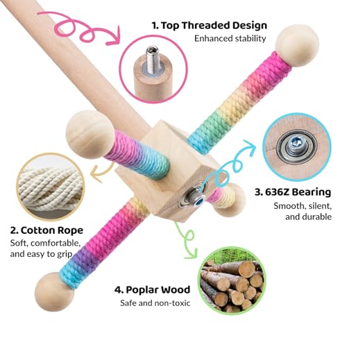 9" Hanging Bird Perch Toy for Cage, 360° Silent Free-Spin, Wooden Bird Cage Accessories, Relieve Boredom Anxiety, for Parrots, Parakeets, Cockatiels, Small to Medium Birds, with Poplar Swing